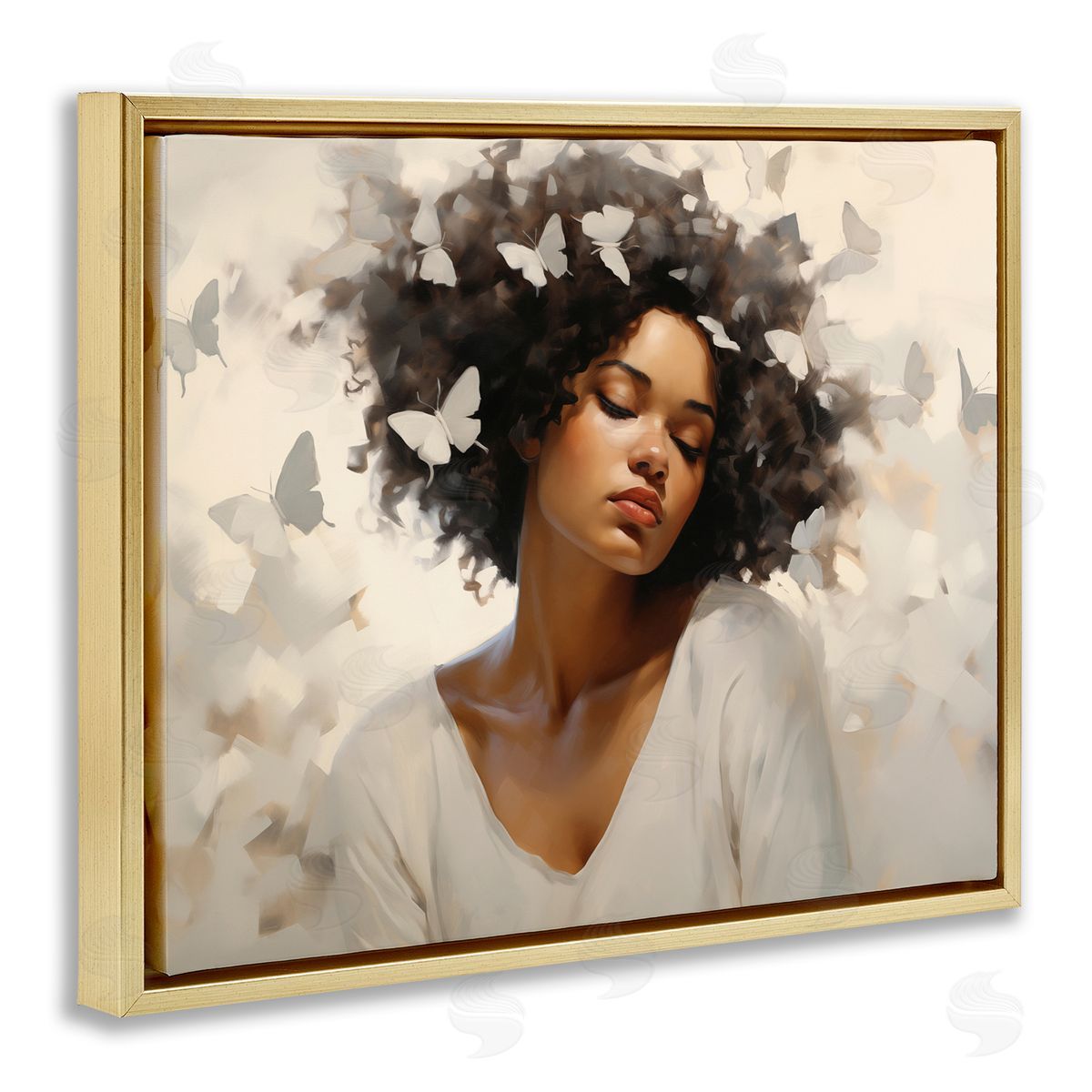 Woman with White Butterflies Gold Floating Frame Canvas Wall Art, Home Decor by Arlington Prints