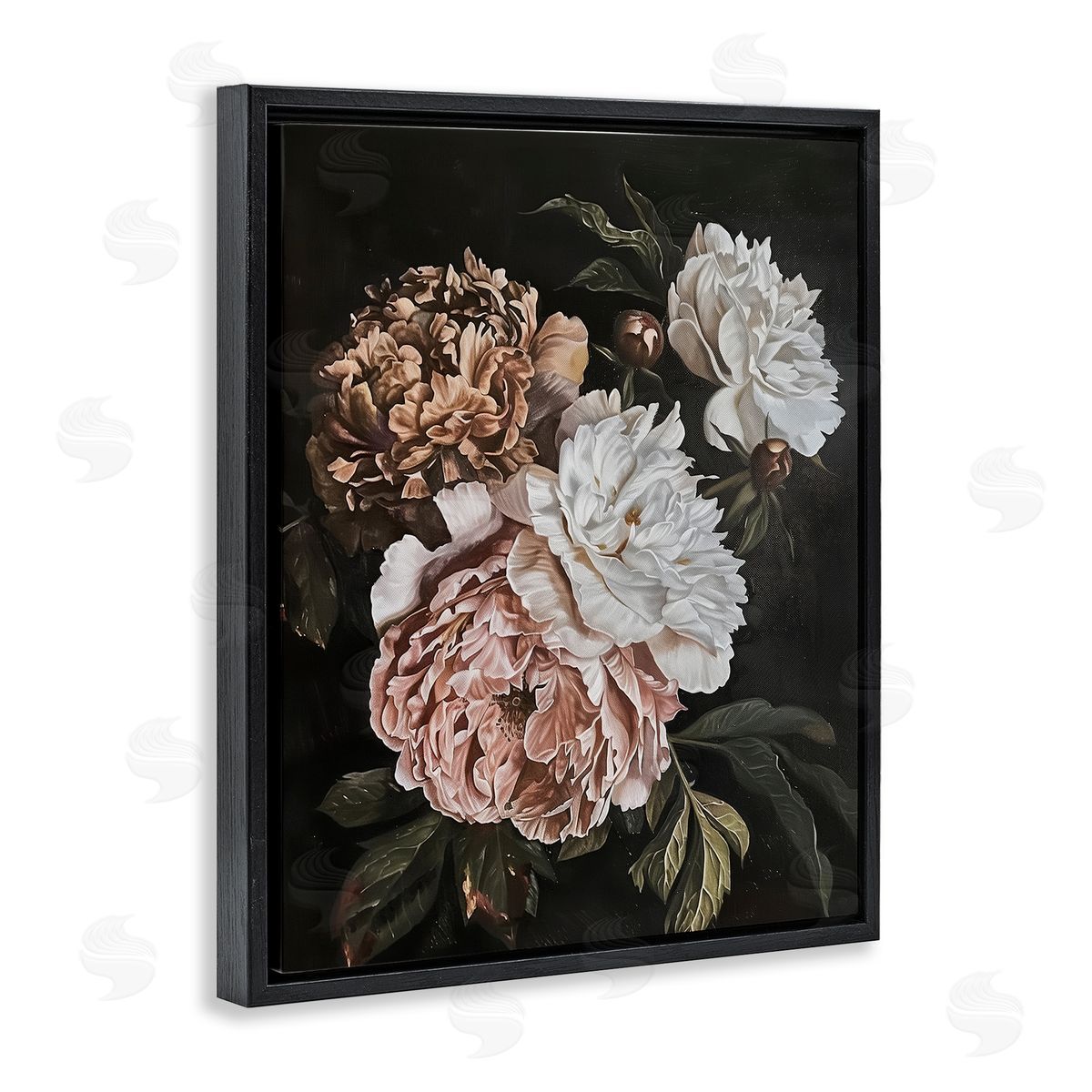 Moody Peonies on Black Black Floating Frame Canvas Wall Art, Home Decor by Arlington Prints