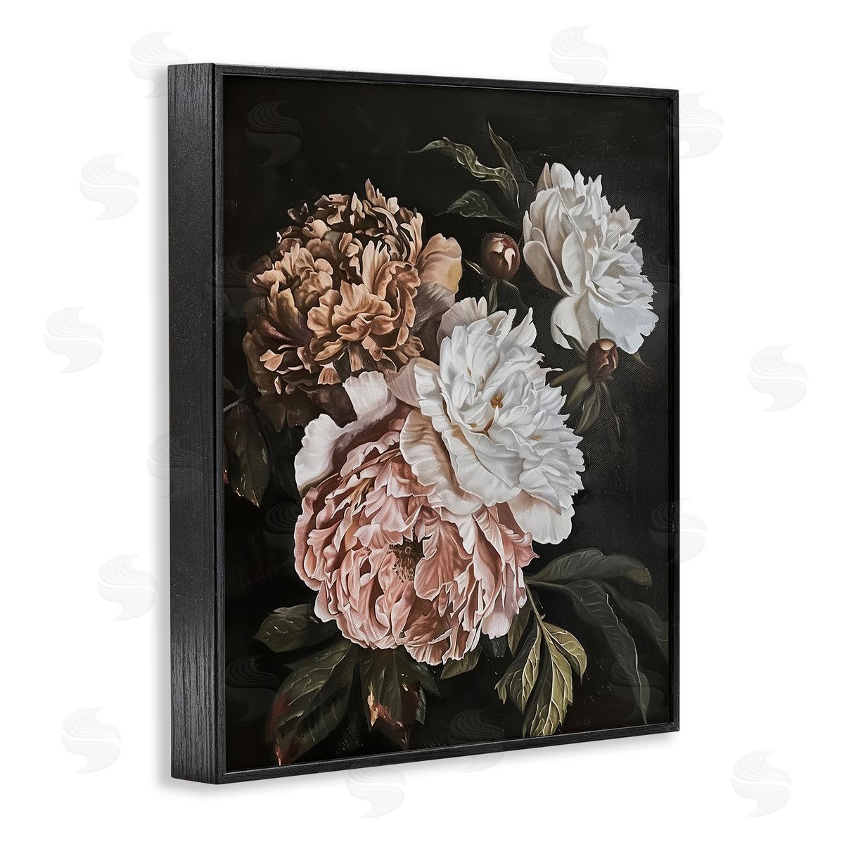 Moody Peonies on Black Black Frame Print Wall Art, Home Decor by Arlington Prints