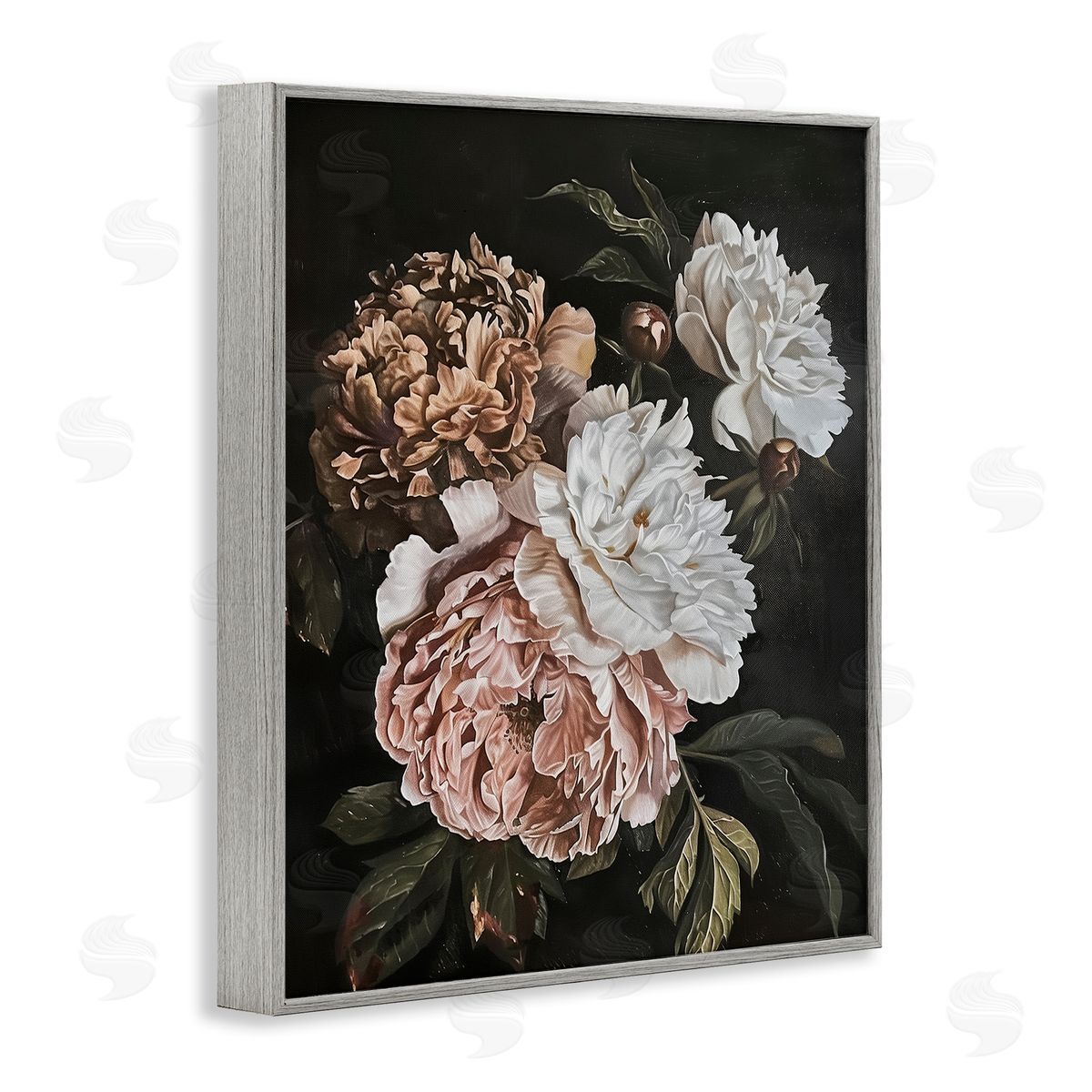Moody Peonies on Black Grey Frame Print Wall Art, Home Decor by Arlington Prints