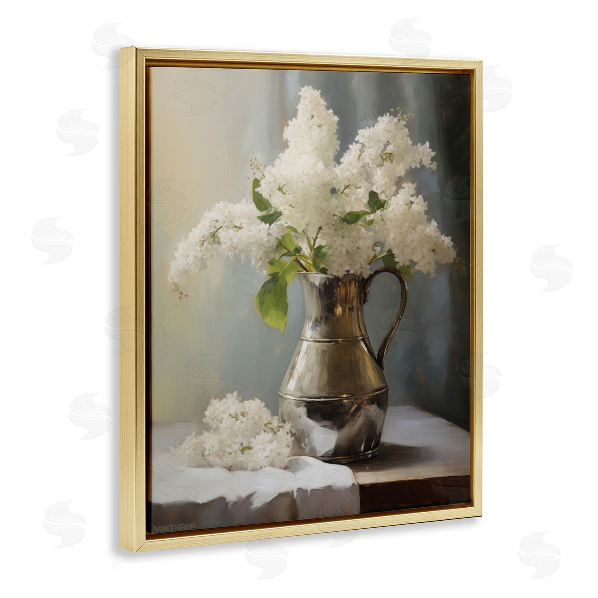 White Lilacs Still Life Gold Floating Frame Canvas Wall Art, Home Decor by Arlington Prints