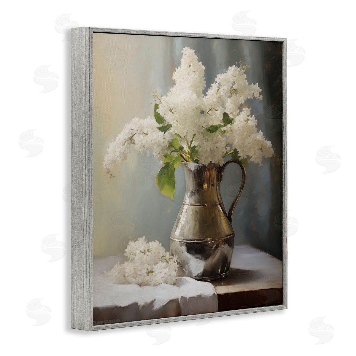 White Lilacs Still Life Grey Frame Print Wall Art, Home Decor by Arlington Prints