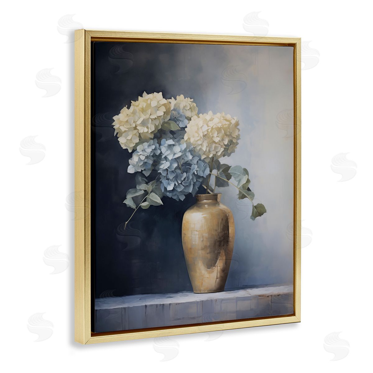 Subtle Hydrangeas in Vase Gold Floating Frame Canvas Wall Art, Home Decor by Arlington Prints