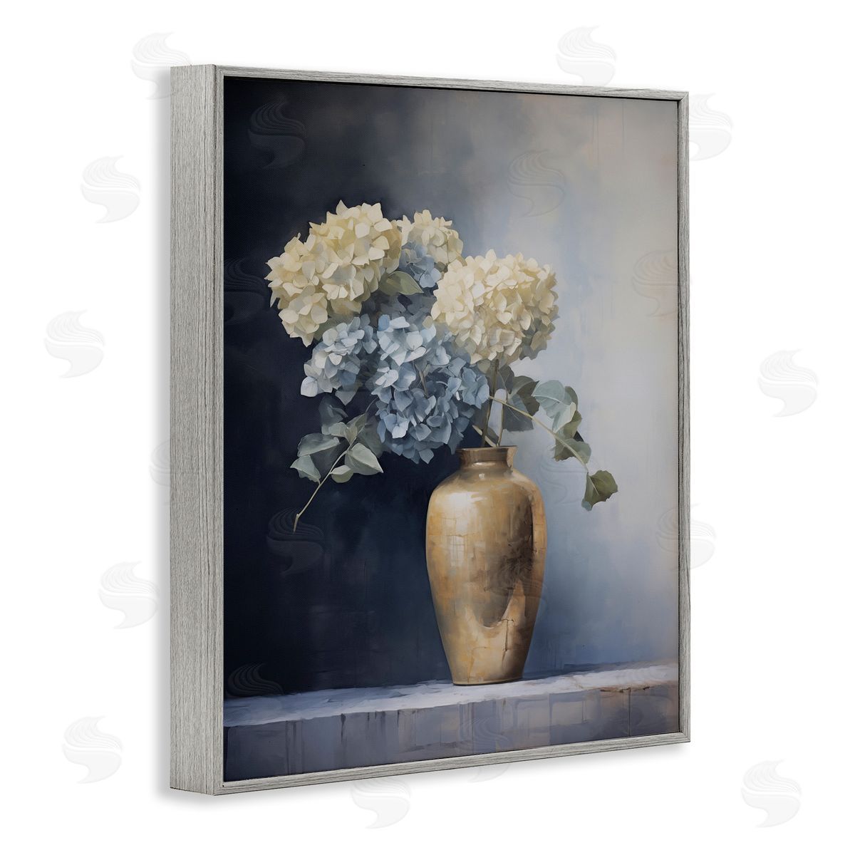 Subtle Hydrangeas in Vase Grey Frame Print Wall Art, Home Decor by Arlington Prints