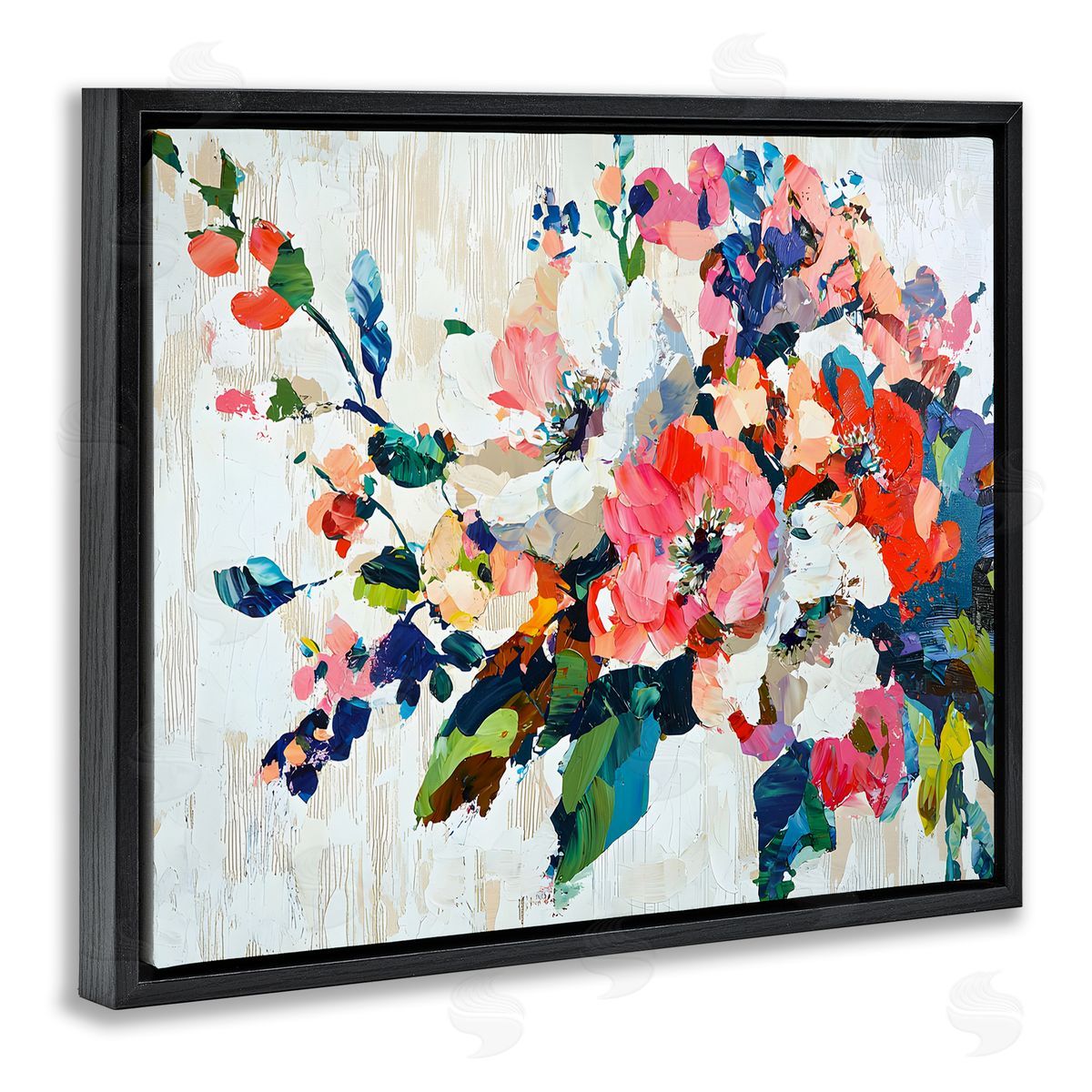 Abstract Flower Blooming Branch Black Floating Frame Canvas Wall Art, Home Decor by Franklyn Gregory