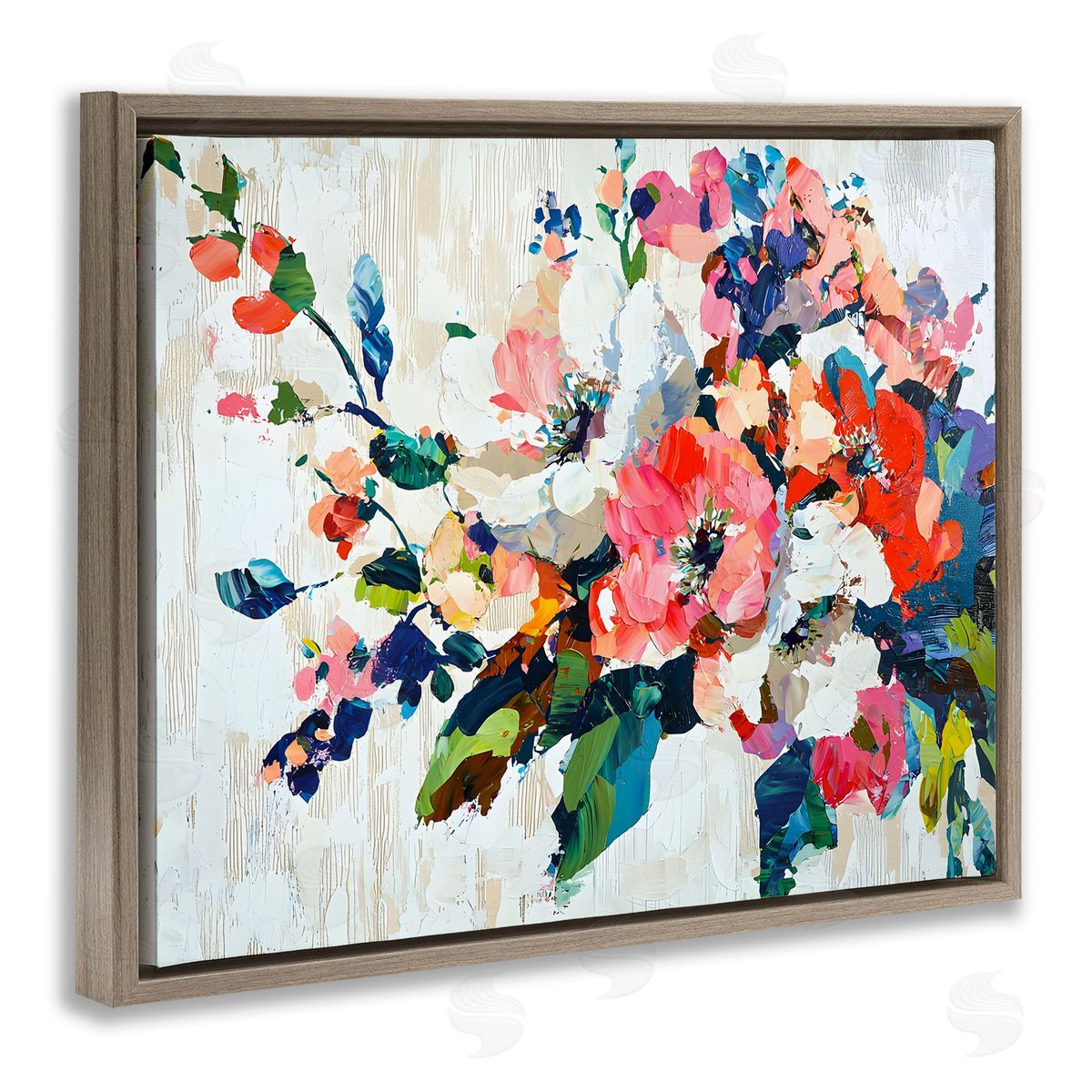 Abstract Flower Blooming Branch Brown Floating Frame Canvas Wall Art, Home Decor by Franklyn Gregory