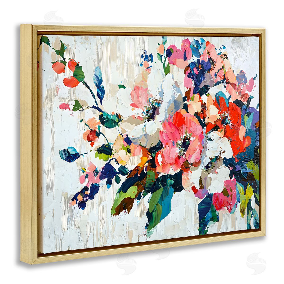 Abstract Flower Blooming Branch Gold Floating Frame Canvas Wall Art, Home Decor by Franklyn Gregory