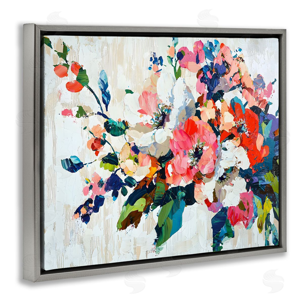 Abstract Flower Blooming Branch Grey Floating Frame Canvas Wall Art, Home Decor by Franklyn Gregory