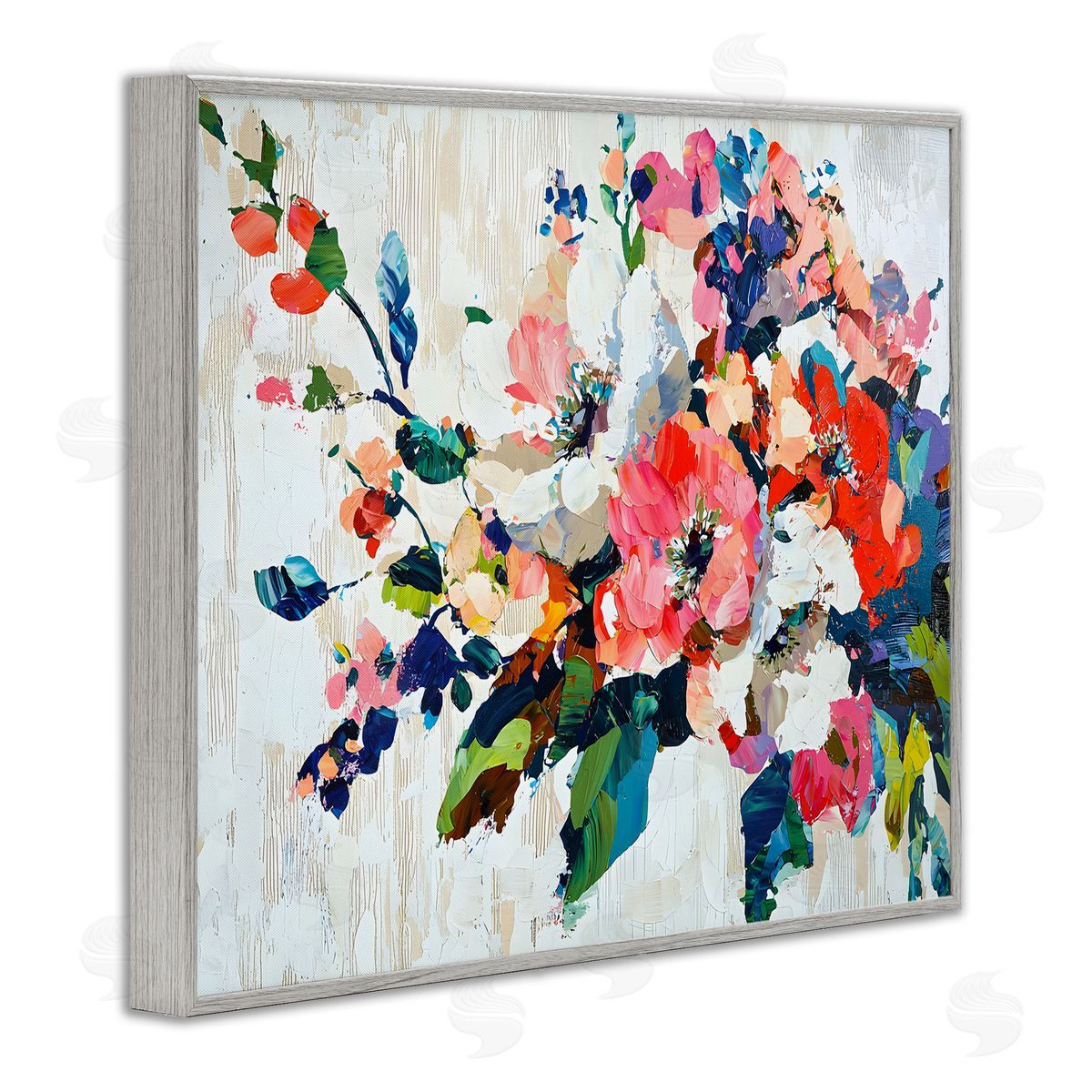 Abstract Flower Blooming Branch Grey Frame Print Wall Art, Home Decor by Franklyn Gregory