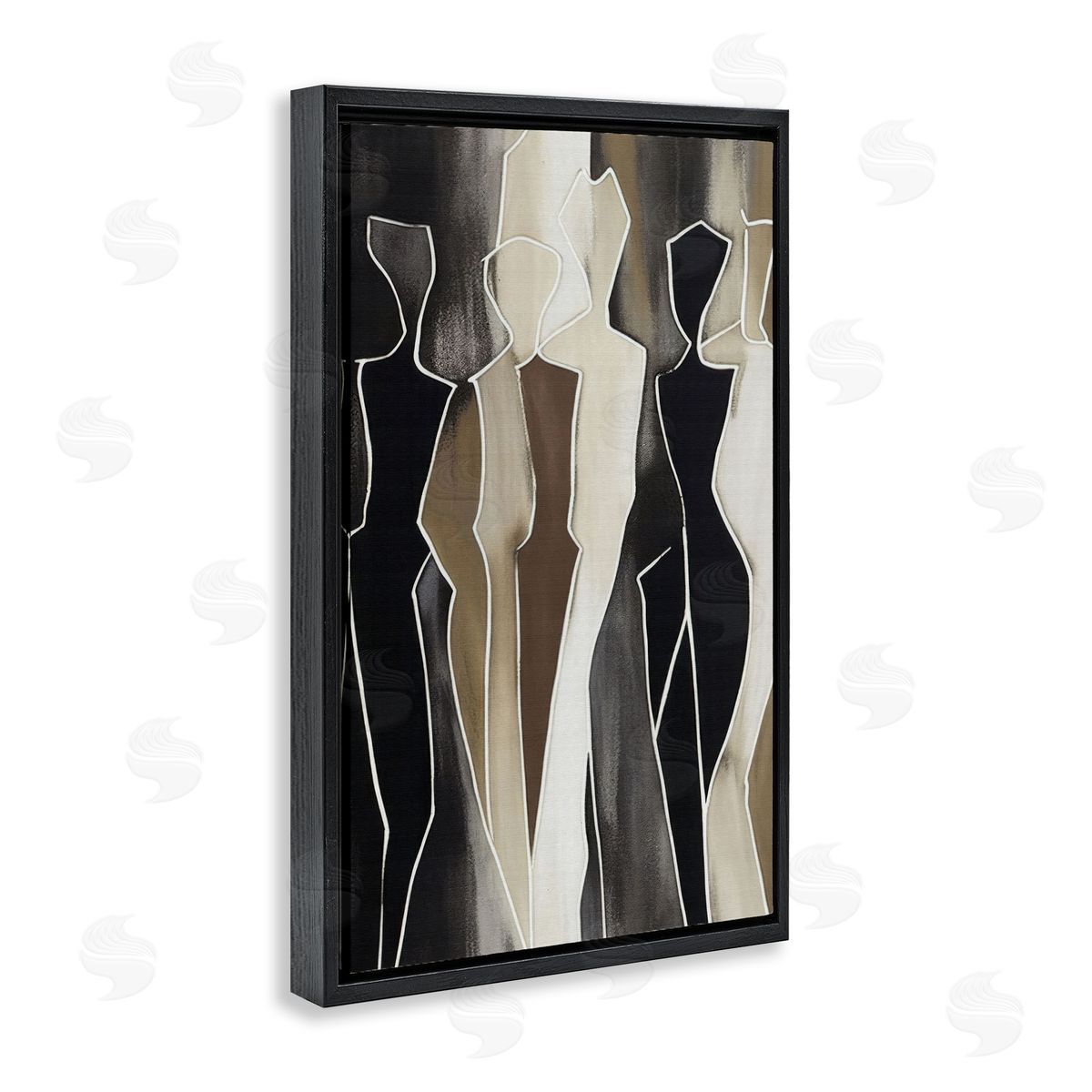 Earthy People Silhouettes Black Floating Frame Canvas Wall Art, Home Decor by LSR Creative Studio