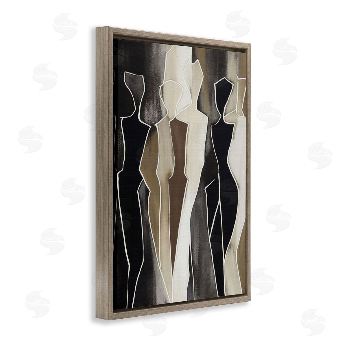 Earthy People Silhouettes Brown Floating Frame Canvas Wall Art, Home Decor by LSR Creative Studio