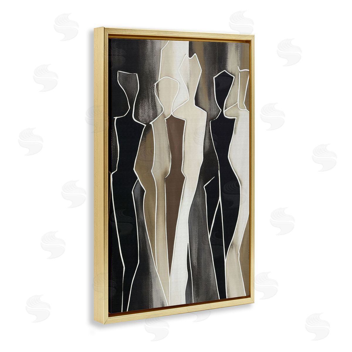 Earthy People Silhouettes Gold Floating Frame Canvas Wall Art, Home Decor by LSR Creative Studio