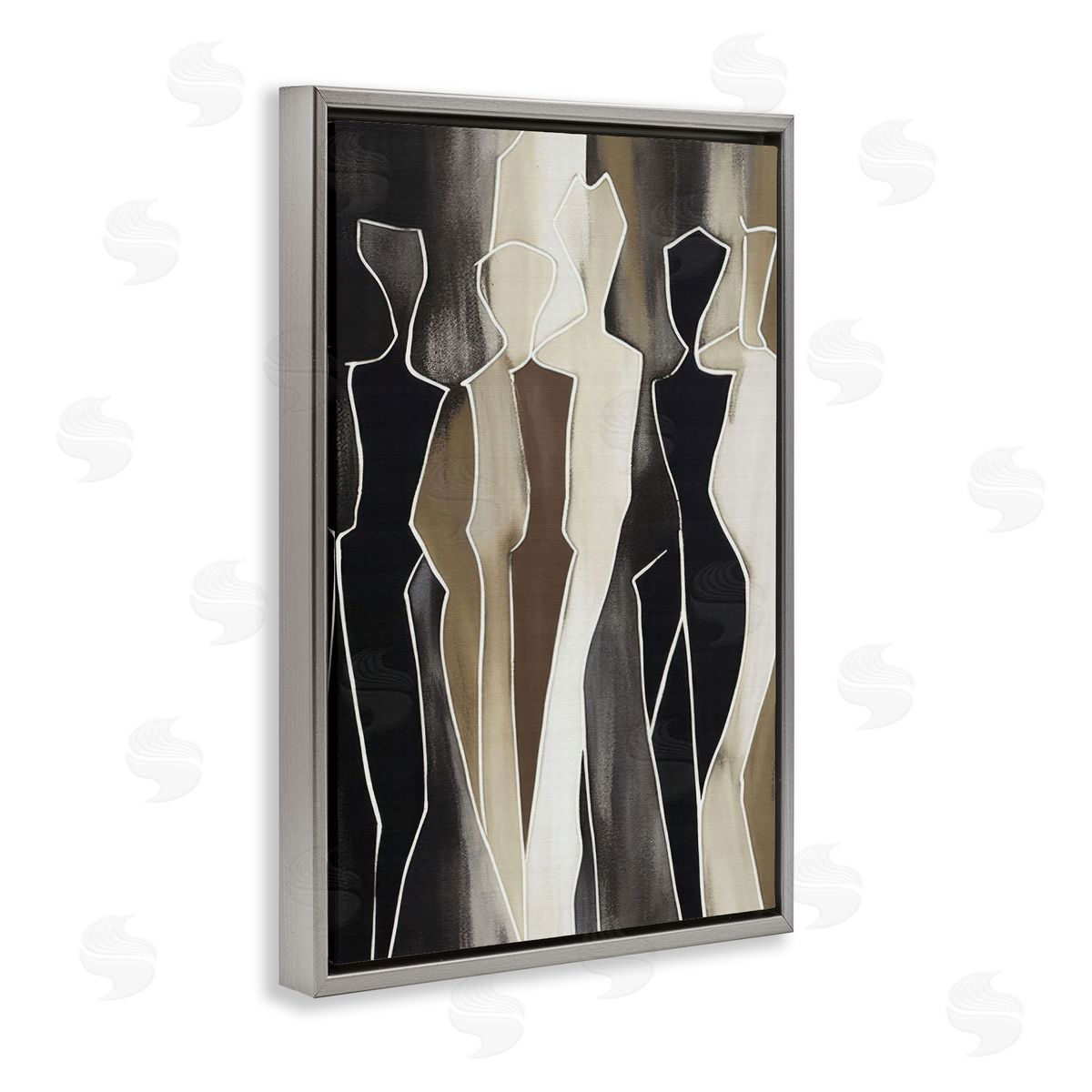 Earthy People Silhouettes Grey Floating Frame Canvas Wall Art, Home Decor by LSR Creative Studio