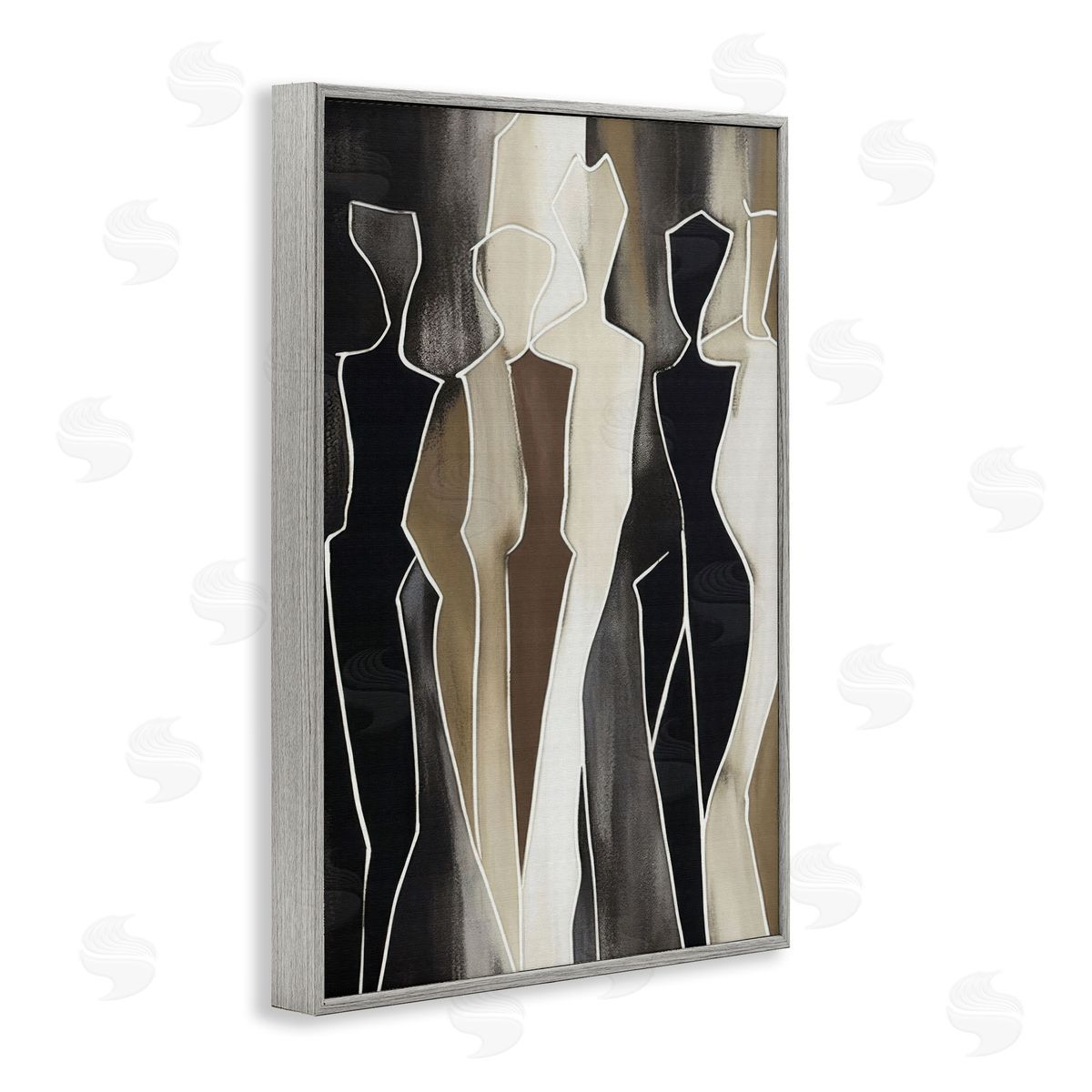Earthy People Silhouettes Grey Frame Print Wall Art, Home Decor by LSR Creative Studio