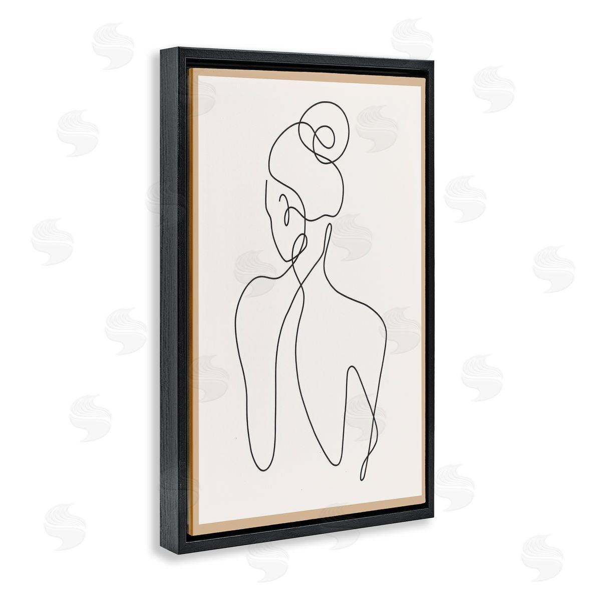 Minimal Woman Line Drawing Black Floating Frame Canvas Wall Art, Home Decor by LSR Creative Studio