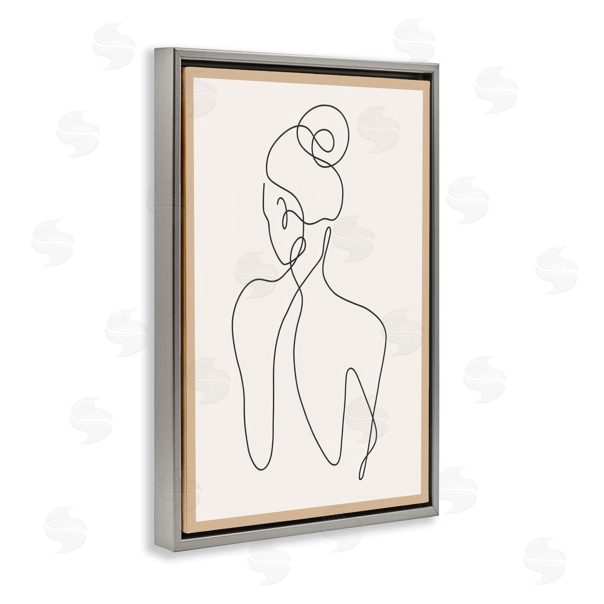 Minimal Woman Line Drawing Grey Floating Frame Canvas Wall Art, Home Decor by LSR Creative Studio