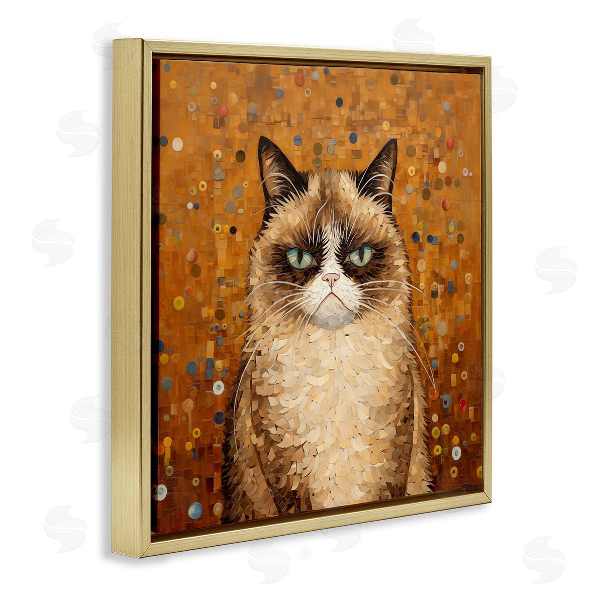 Grouchy Cat in Classic Style Gold Floating Frame Canvas Wall Art, Home Decor by Arlington Prints