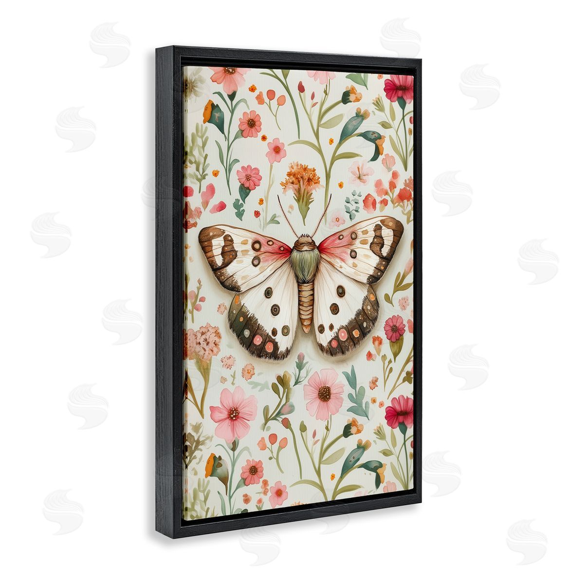 Botanical Butterfly on Florals Black Floating Frame Canvas Wall Art, Home Decor by The Dutch Lady