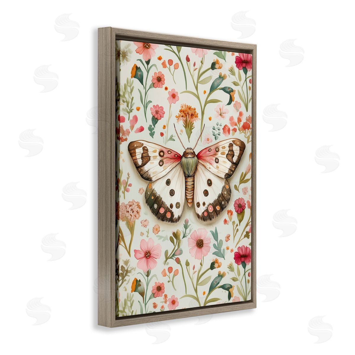 Botanical Butterfly on Florals Brown Floating Frame Canvas Wall Art, Home Decor by The Dutch Lady