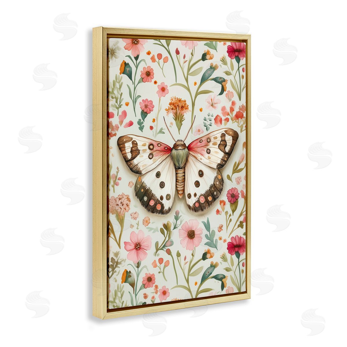 Botanical Butterfly on Florals Gold Floating Frame Canvas Wall Art, Home Decor by The Dutch Lady