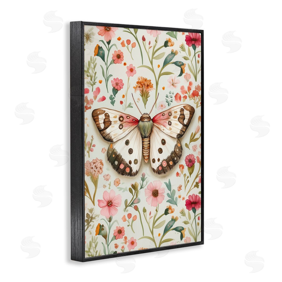 Botanical Butterfly on Florals Black Frame Print Wall Art, Home Decor by The Dutch Lady