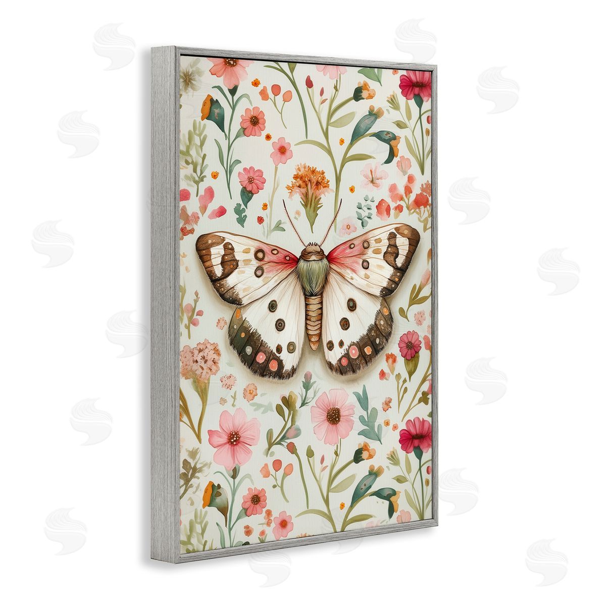 Botanical Butterfly on Florals Grey Frame Print Wall Art, Home Decor by The Dutch Lady