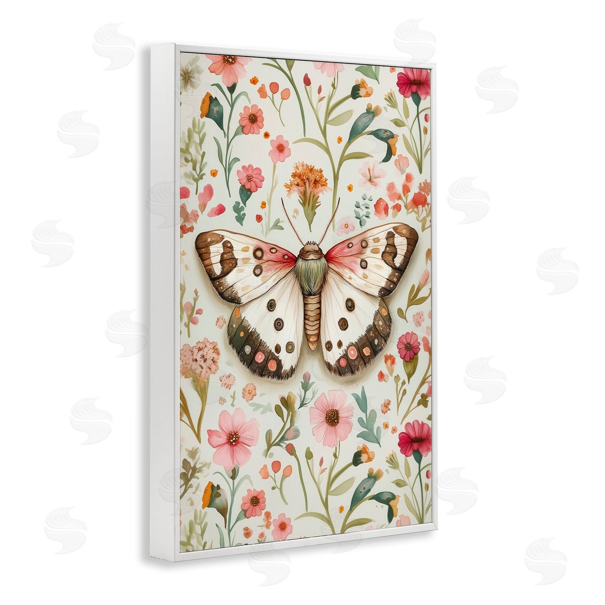 Botanical Butterfly on Florals White Frame Print Wall Art, Home Decor by The Dutch Lady