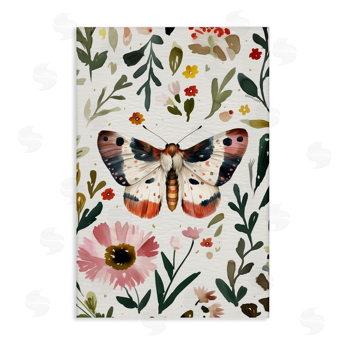 Moth & Organic Flowers Canvas Wall Art, Home Decor by The Dutch Lady