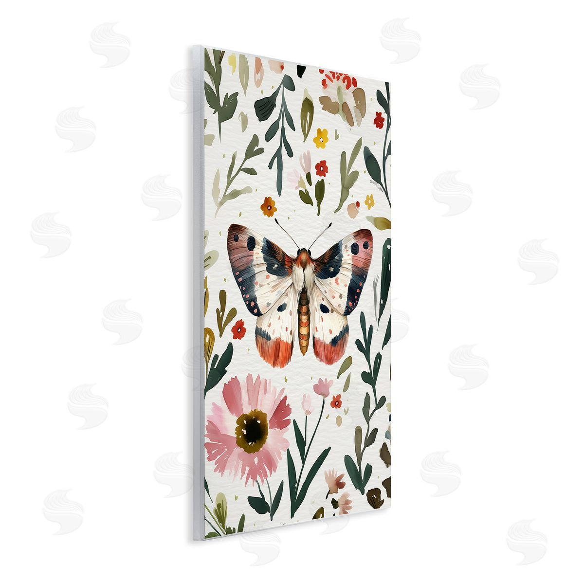 Moth & Organic Flowers Wood Plaque Wall Art, Home Decor by The Dutch Lady