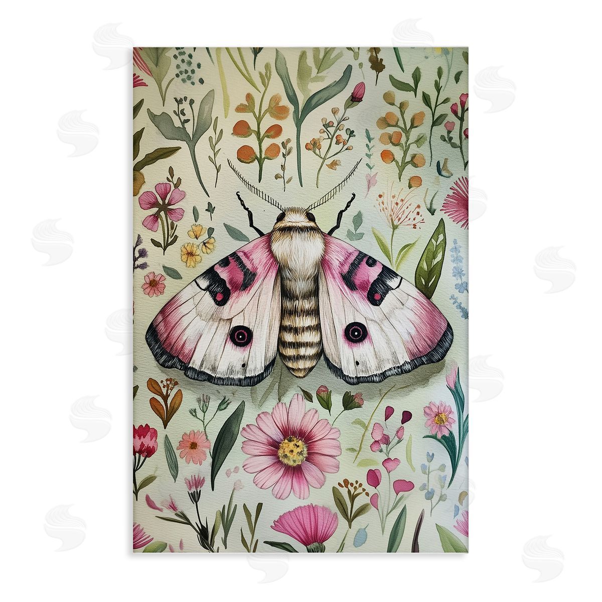 Moth over Floral Herbs Canvas Wall Art, Home Decor by The Dutch Lady