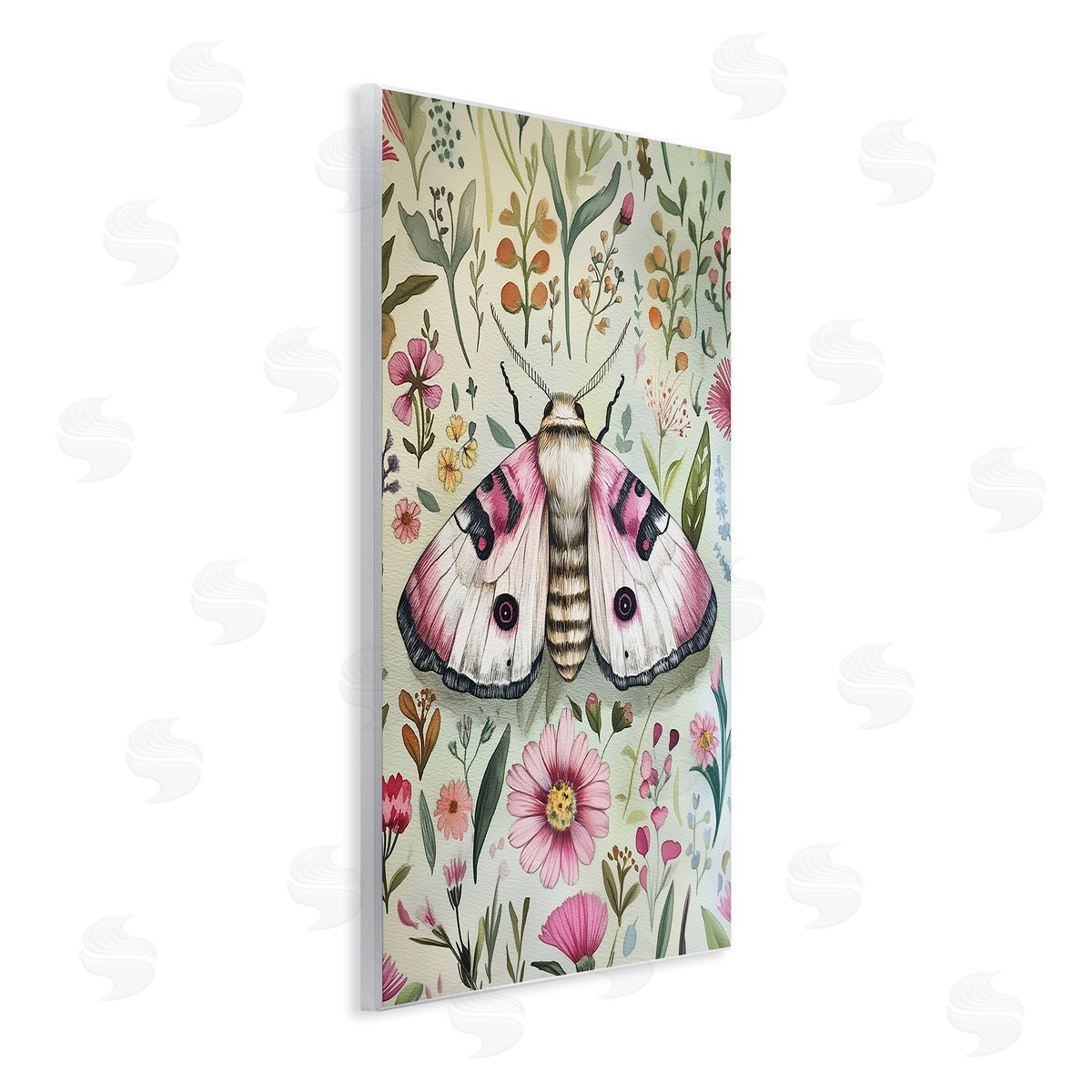 Moth over Floral Herbs Wood Plaque Wall Art, Home Decor by The Dutch Lady