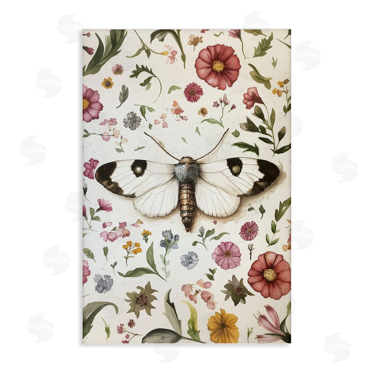 White Moth & Botanicals Canvas Wall Art, Home Decor by The Dutch Lady