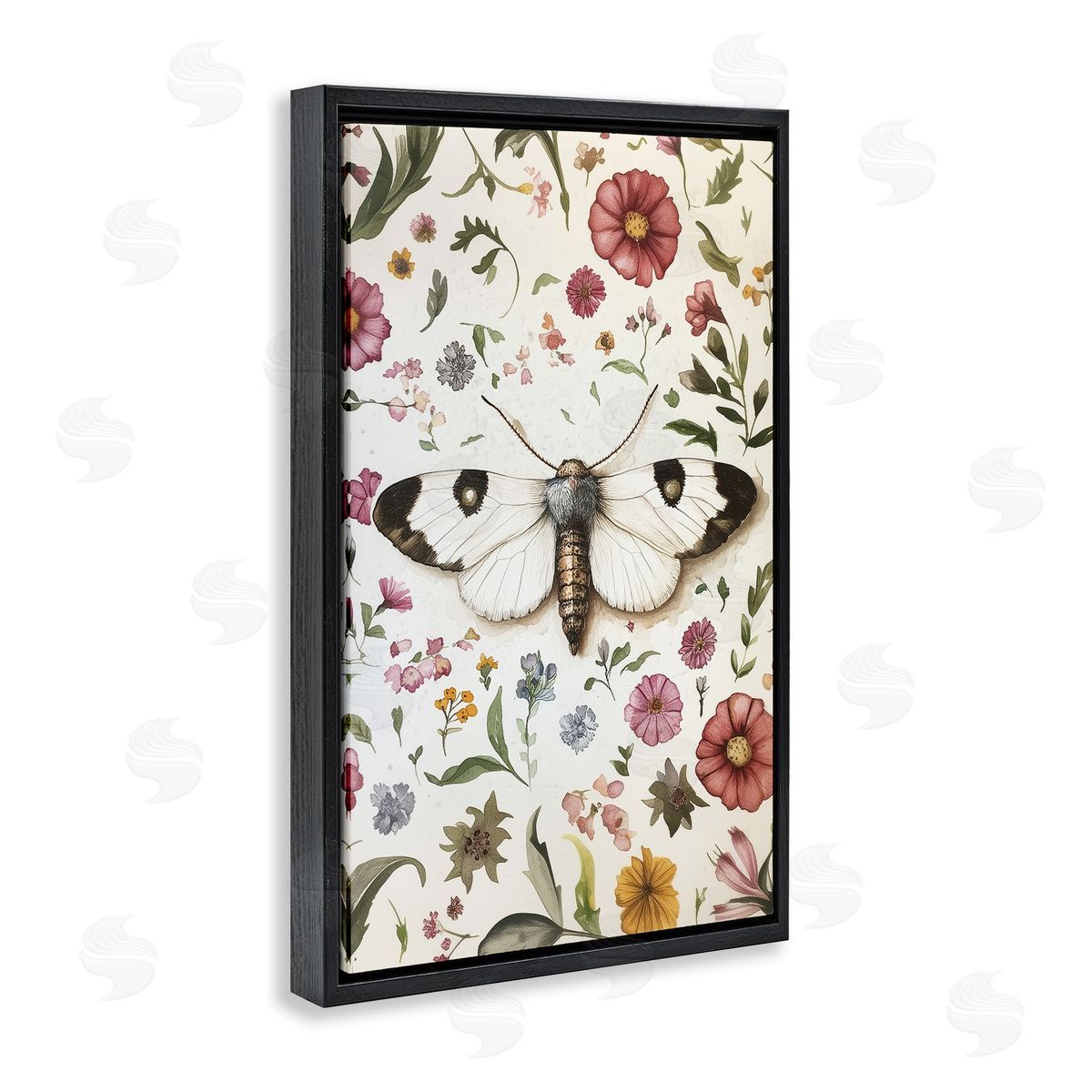 White Moth & Botanicals Black Floating Frame Canvas Wall Art, Home Decor by The Dutch Lady