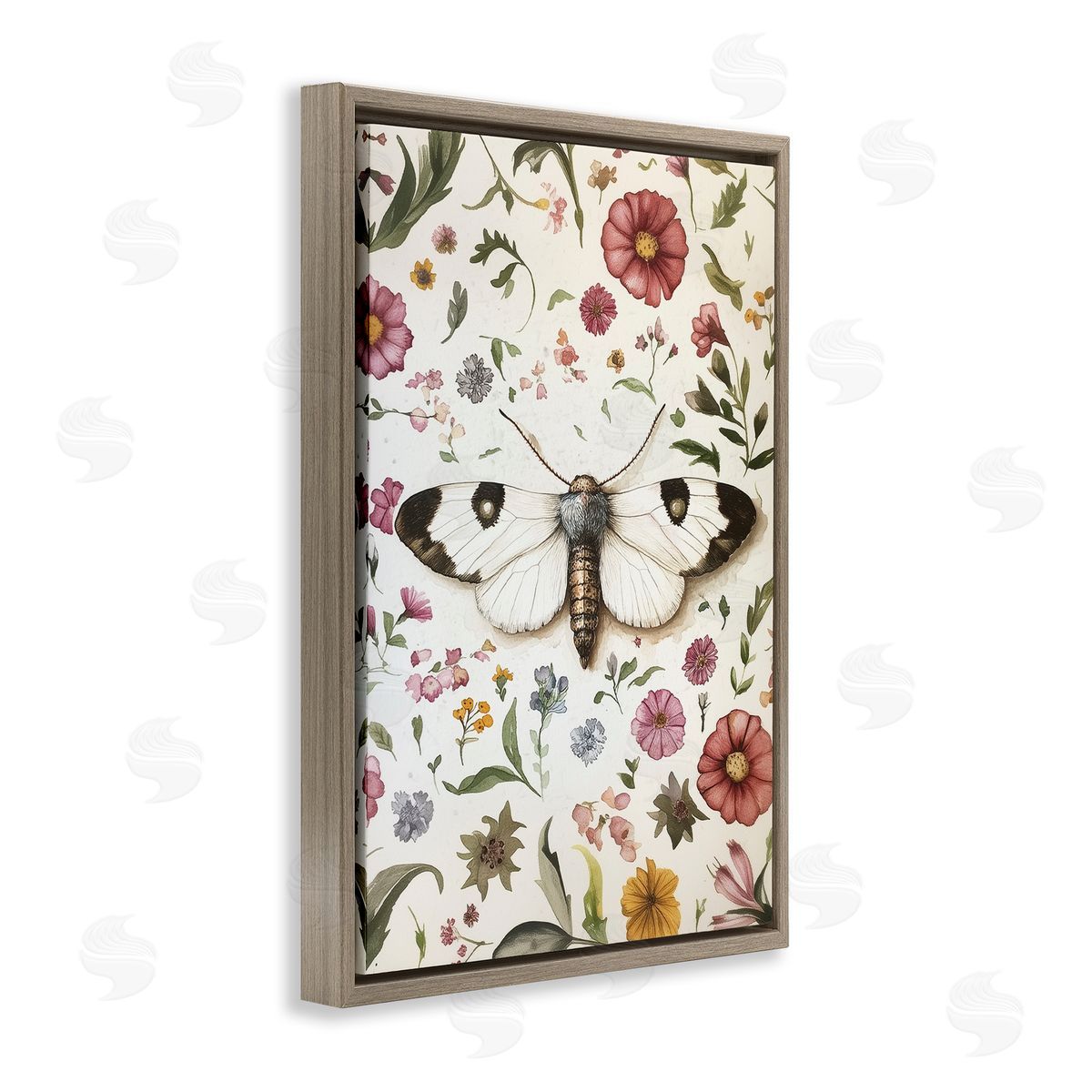 White Moth & Botanicals Brown Floating Frame Canvas Wall Art, Home Decor by The Dutch Lady
