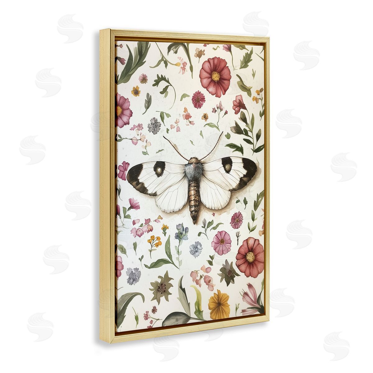 White Moth & Botanicals Gold Floating Frame Canvas Wall Art, Home Decor by The Dutch Lady