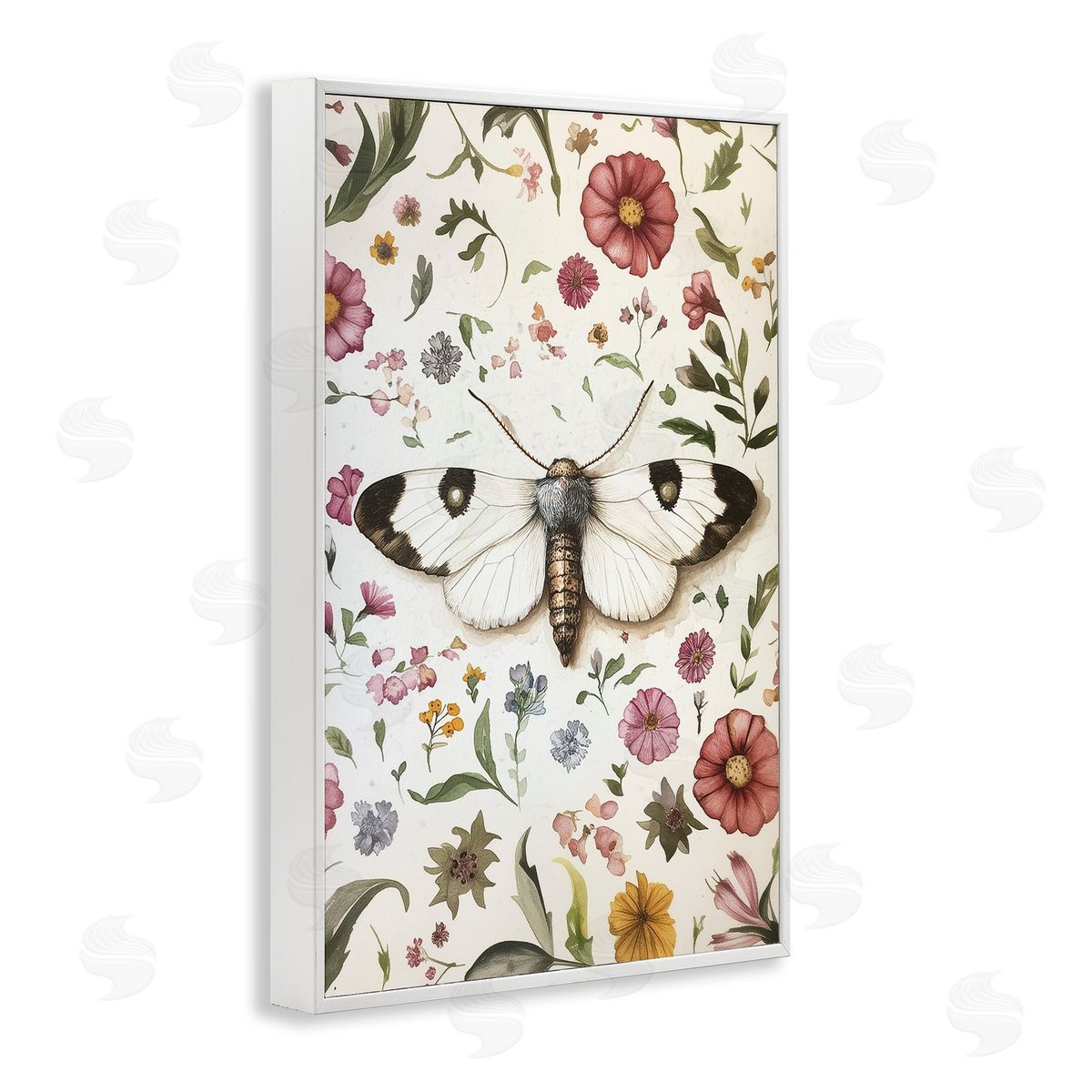 White Moth & Botanicals White Frame Print Wall Art, Home Decor by The Dutch Lady