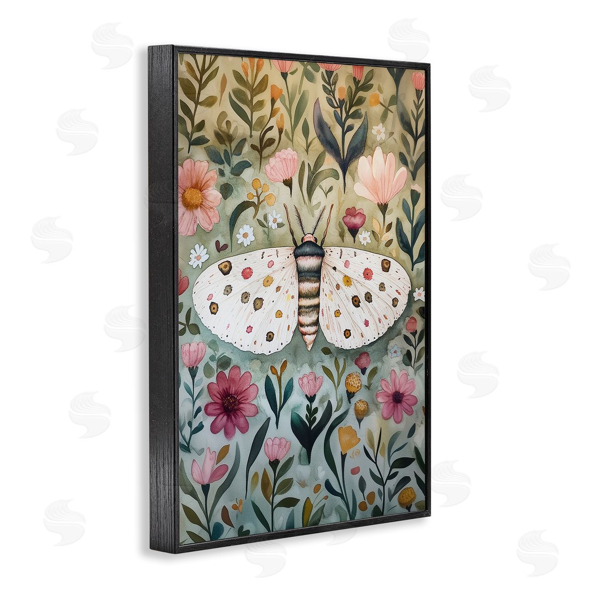 Flower Speckled Moth Wings Black Frame Print Wall Art, Home Decor by The Dutch Lady