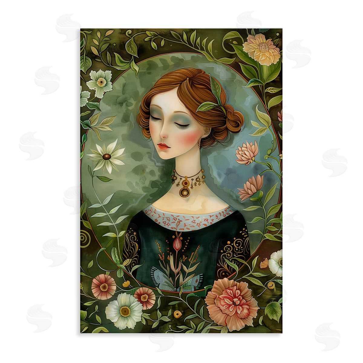 Floral Edged Victorian Woman Canvas Wall Art, Home Decor by The Dutch Lady
