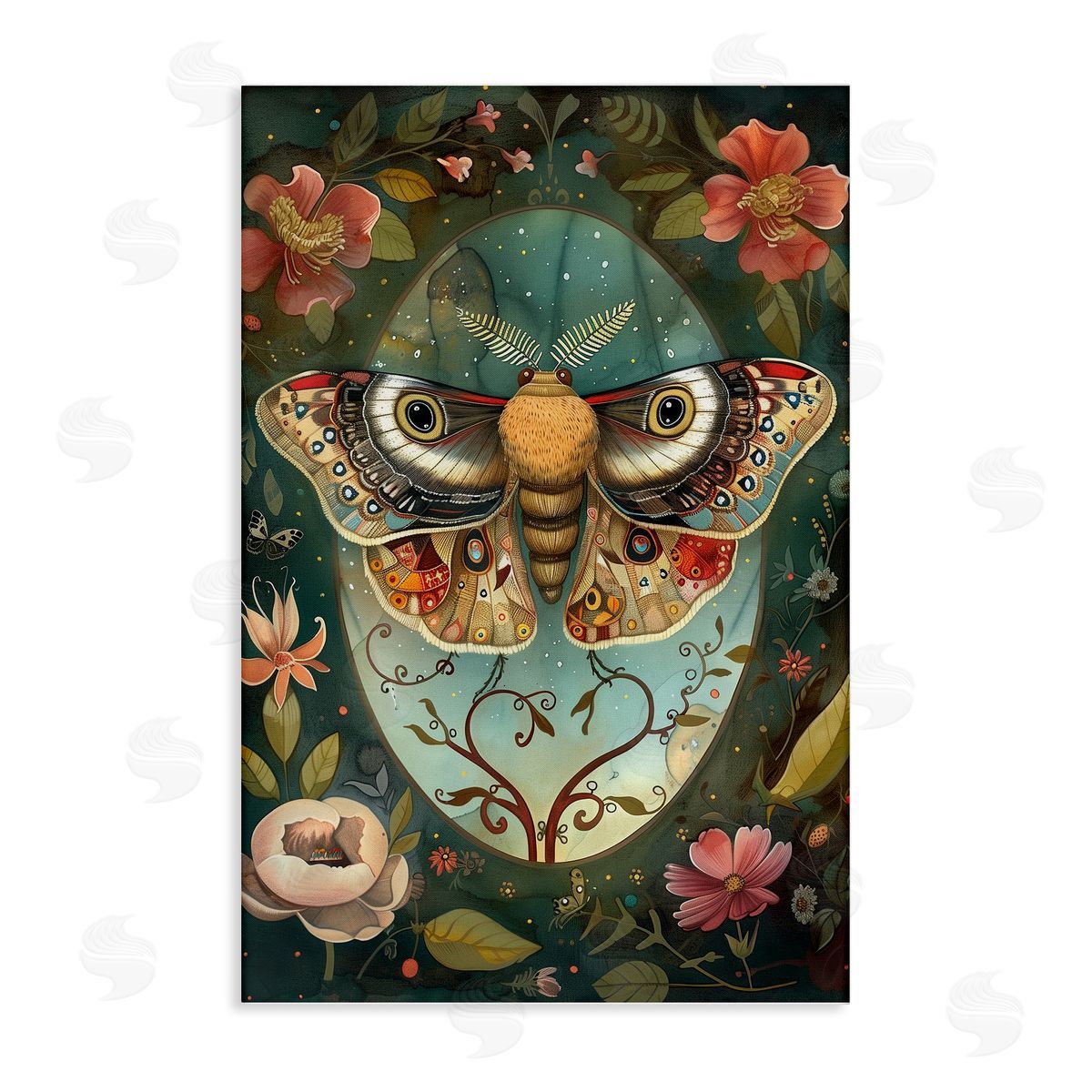 Ornate Botanicals & Moth Canvas Wall Art, Home Decor by The Dutch Lady