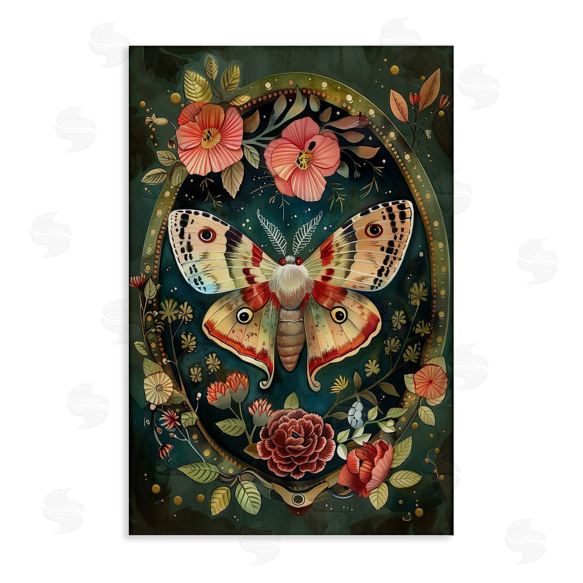 Victorian Moth & Florals Canvas Wall Art, Home Decor by The Dutch Lady