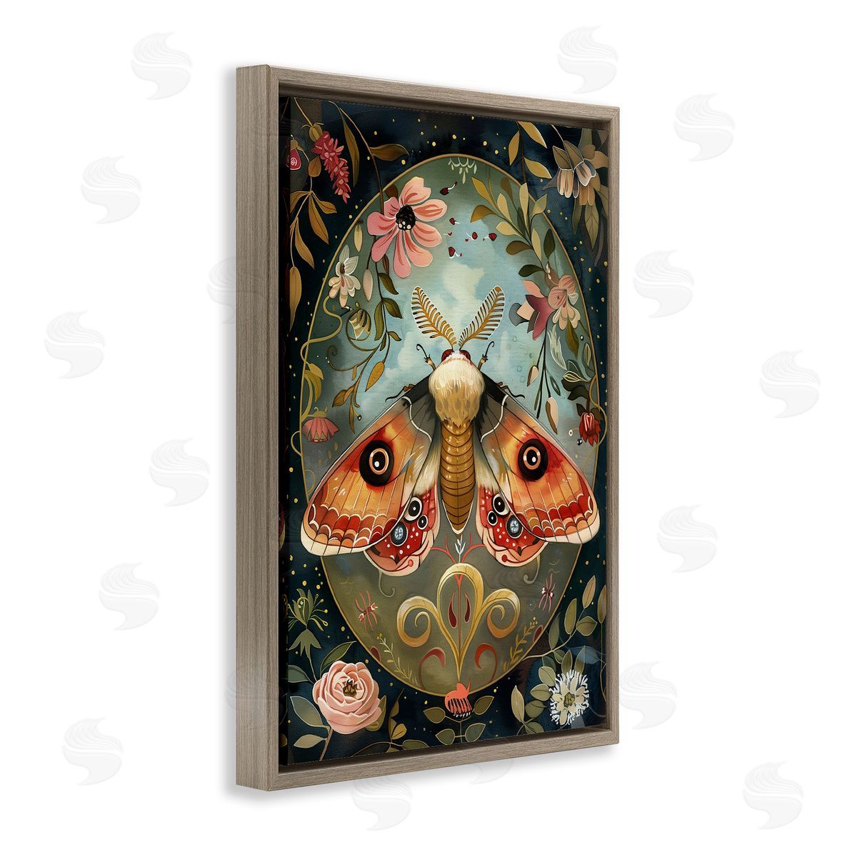 Ornate Bordered Victorian Moth Brown Floating Frame Canvas Wall Art, Home Decor by The Dutch Lady