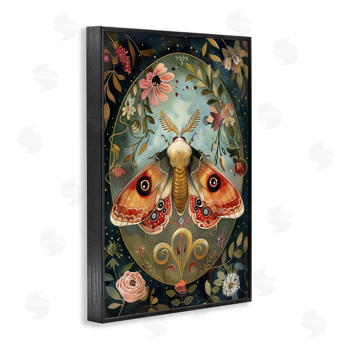 Ornate Bordered Victorian Moth Black Frame Print Wall Art, Home Decor by The Dutch Lady