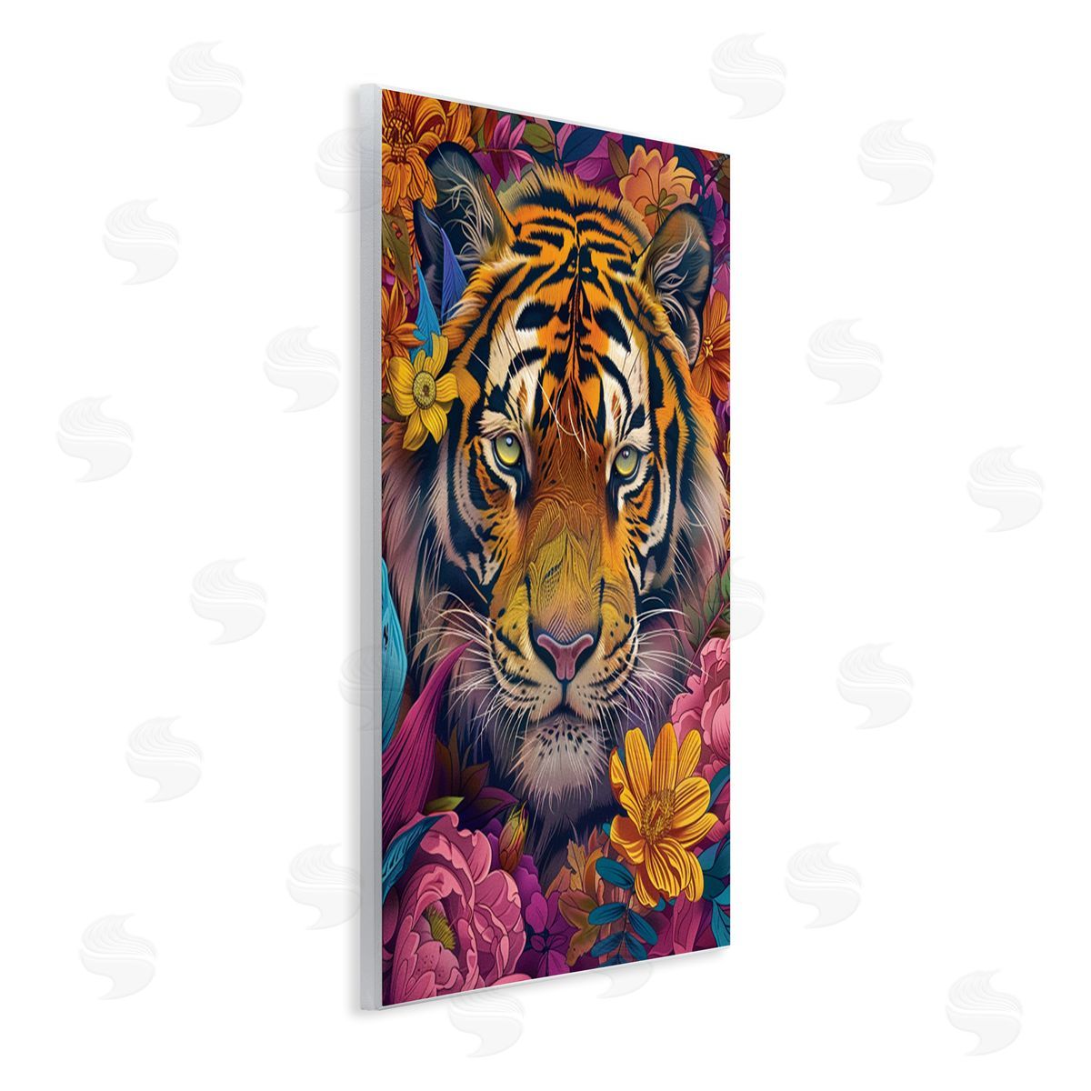 Peering Tiger Through Flowers Wood Plaque Wall Art, Home Decor by LSR Design Studio