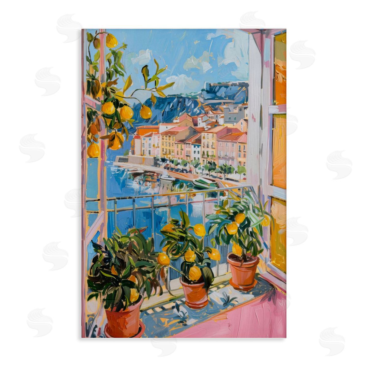 Seaside Town Window View Canvas Wall Art, Home Decor by LSR Design Studio