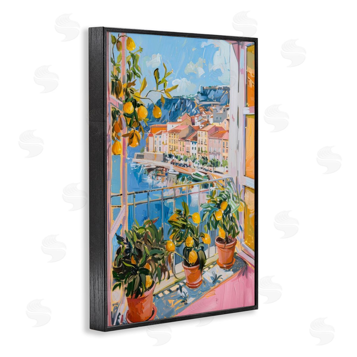 Seaside Town Window View Black Frame Print Wall Art, Home Decor by LSR Design Studio