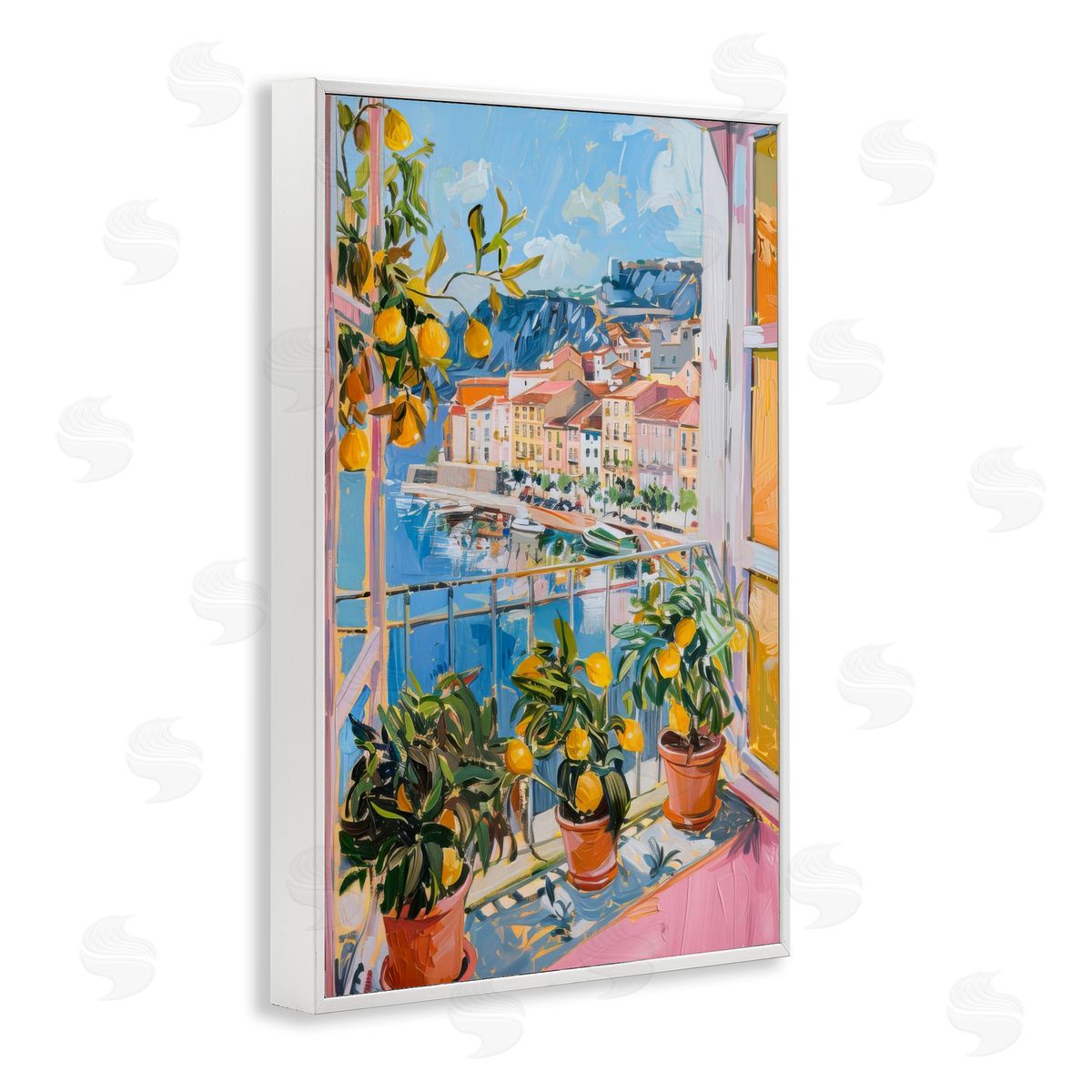 Seaside Town Window View White Frame Print Wall Art, Home Decor by LSR Design Studio