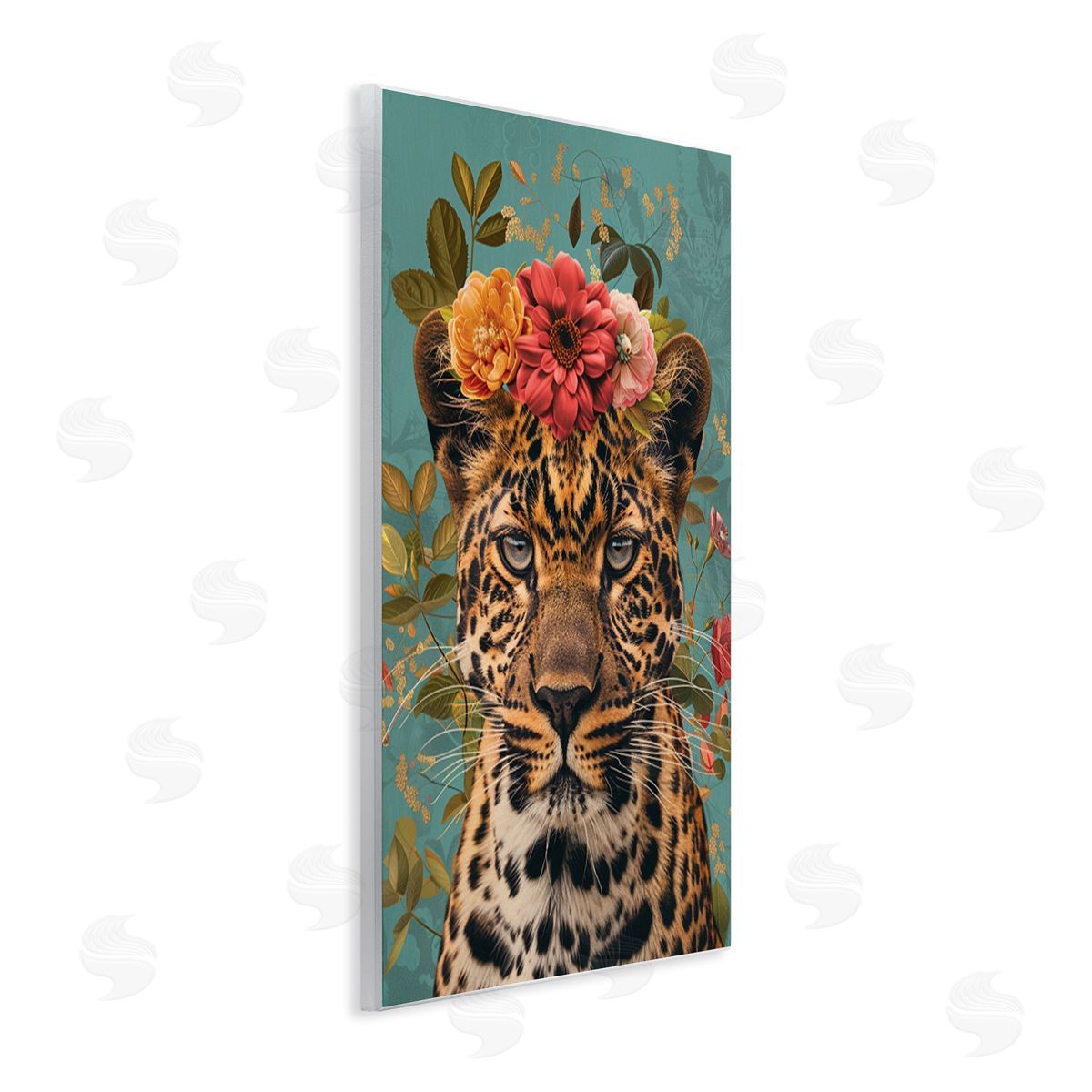 Floral Crown Wild Cheetah Wood Plaque Wall Art, Home Decor by LSR Design Studio