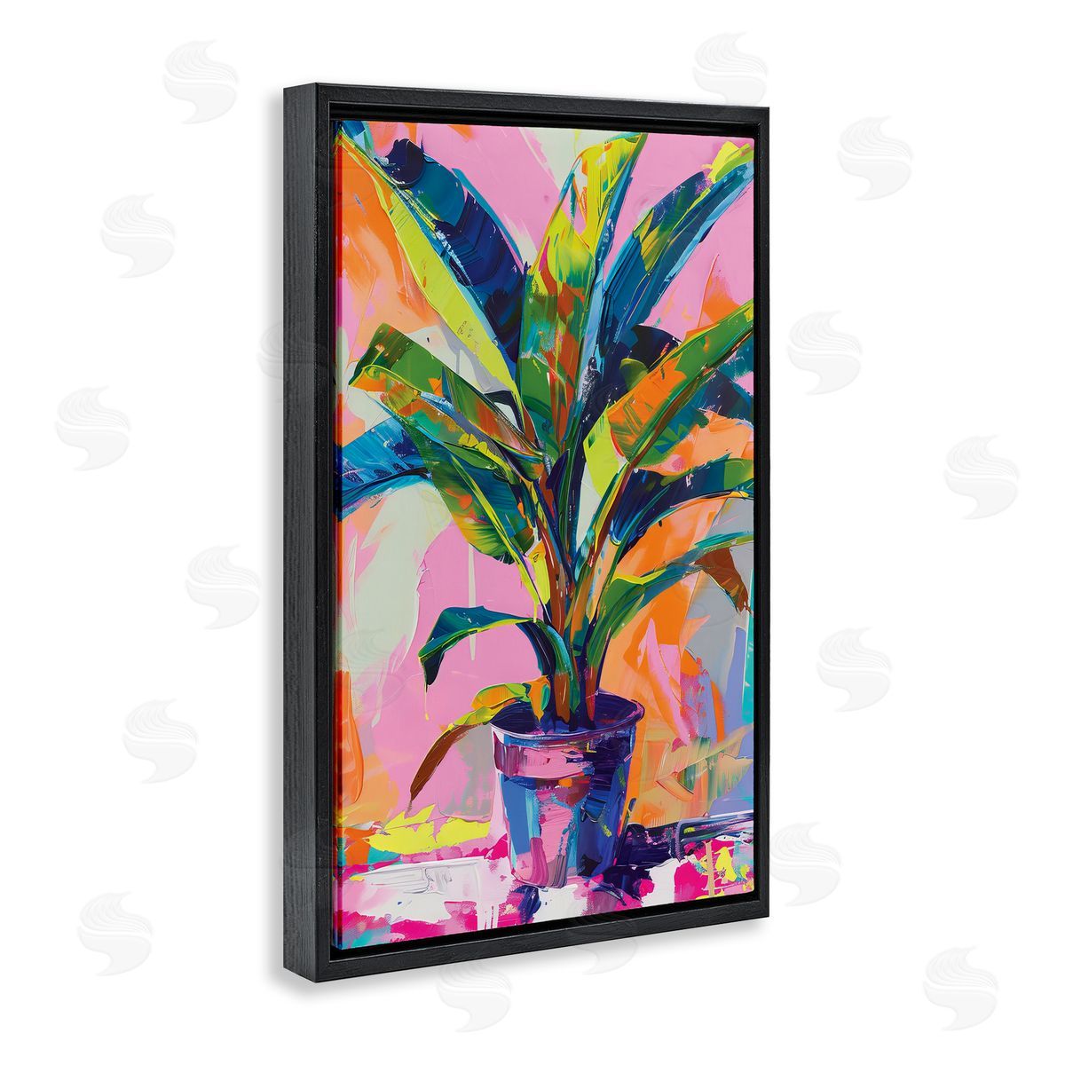 Vivid Saturated House Plant Black Floating Frame Canvas Wall Art, Home Decor by LSR Design Studio