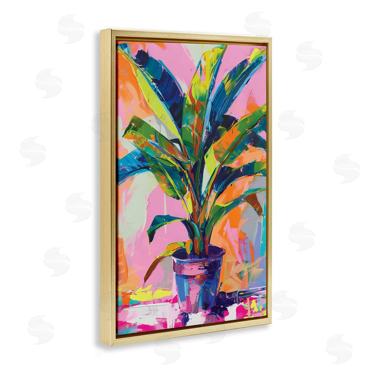 Vivid Saturated House Plant Gold Floating Frame Canvas Wall Art, Home Decor by LSR Design Studio