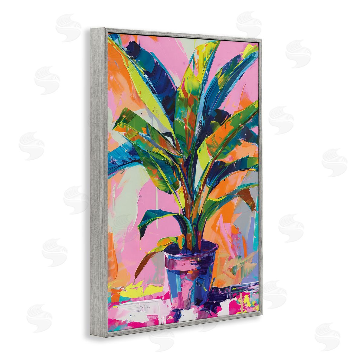 Vivid Saturated House Plant Grey Frame Print Wall Art, Home Decor by LSR Design Studio